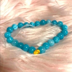 Aquamarine Bead Bracelet With 24K Gold Charm